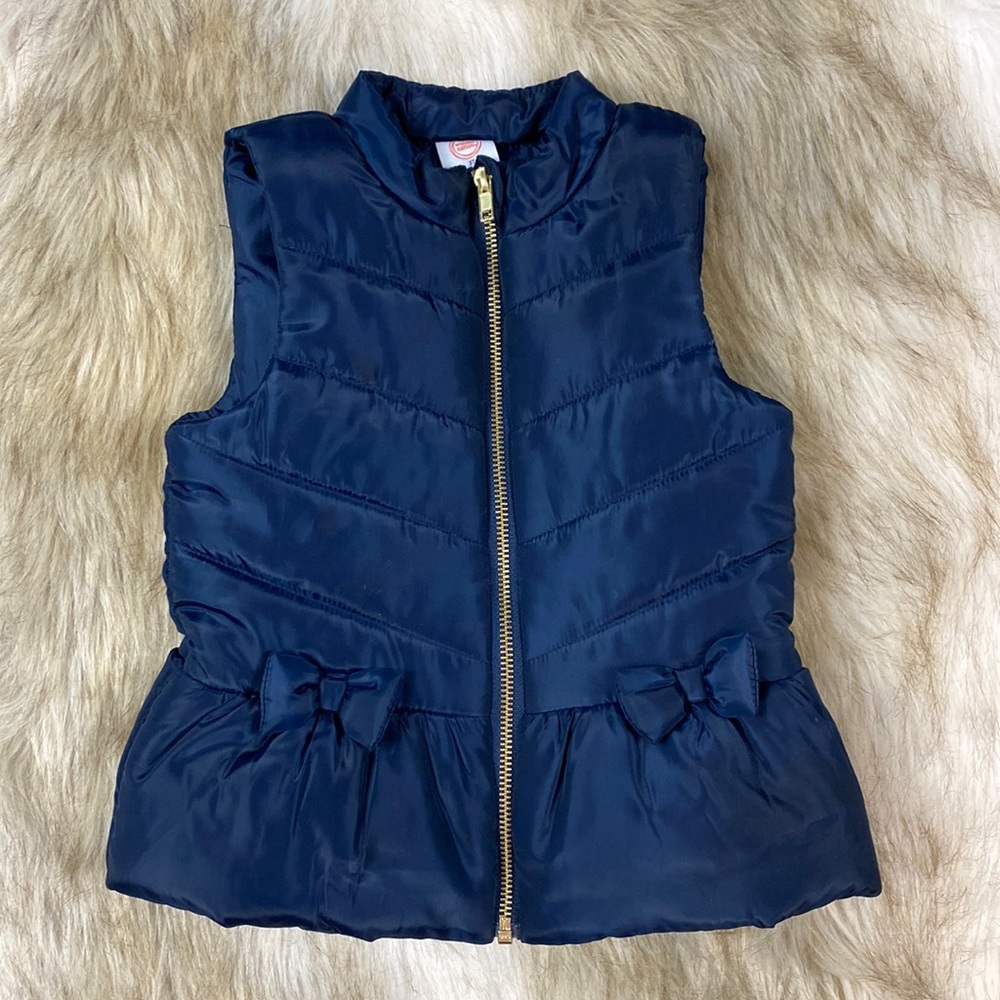 Wonder Nation Girls Navy Blue Puffer Vest Bow Peplum Gold Zipper 3T